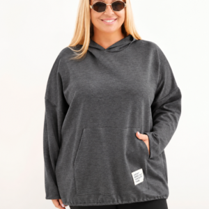 Bluza damska Plus Size masełko z kapturem i kieszenią kangurką