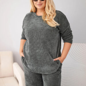 Komplet damski Plus Size z wiskozy sztruksowy z szerokimi spodniami i bluzą