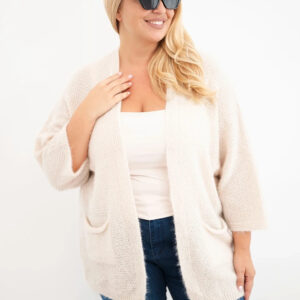 Sweter damski Plus Size z kieszeniami bez zapięcia