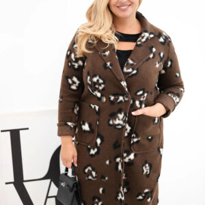 Płaszcz damski elegancki Plus Size w panterkę z klapami