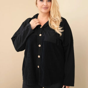 Bluza damska bawełniana Plus Size z kapturem i guzikami czarna