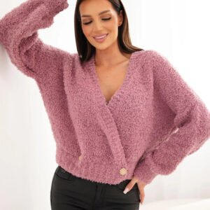 Sweter damski z moherem kopertowy z ozdobnymi guzikami