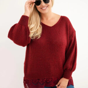 Sweter damski Plus Size z koronkowym dołem