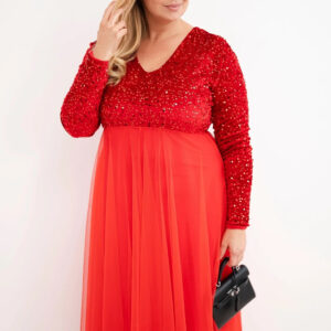 Sukienka damska Plus Size z cekinami z dodatkiem wiskozy czerwona