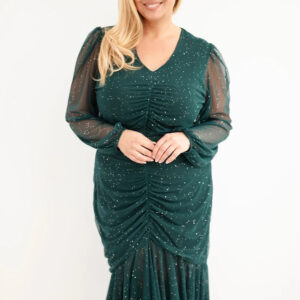 Sukienka damska Plus Size z dodatkiem wiskozy z marszczeniami zielona